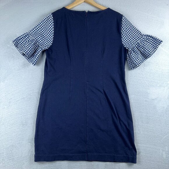 J. Crew Women's Shift Mini Dress Gingham Print Bell Sleeve Back Zip Navy Size M - Picture 3 of 14